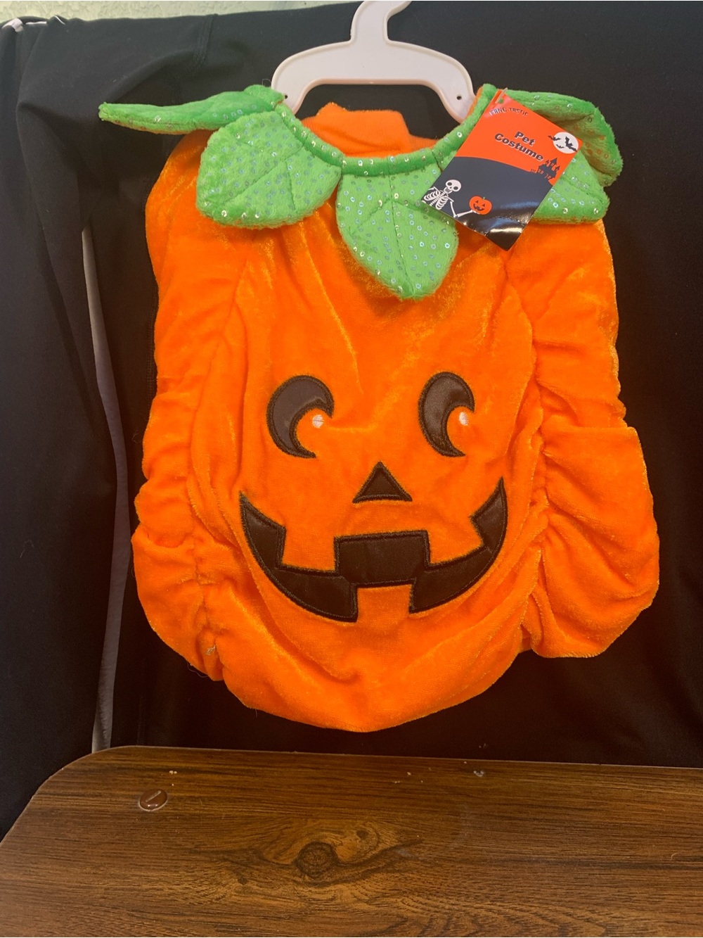 Pumpkin Jack-O'-Lantern Dog Costume - Orange with Green Leaves
